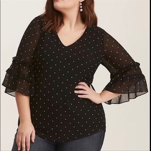 Plus Torrid Dot Chiffon Ruffle Sleeve Top
